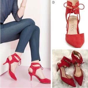 Sole Society red suede leather Lolita heels 9.5